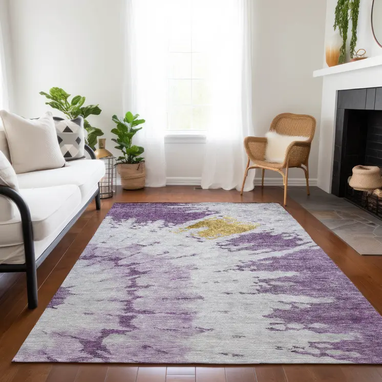 8' X 10' Purple And Lavender Abstract Washable Indoor Outdoor Area Rug