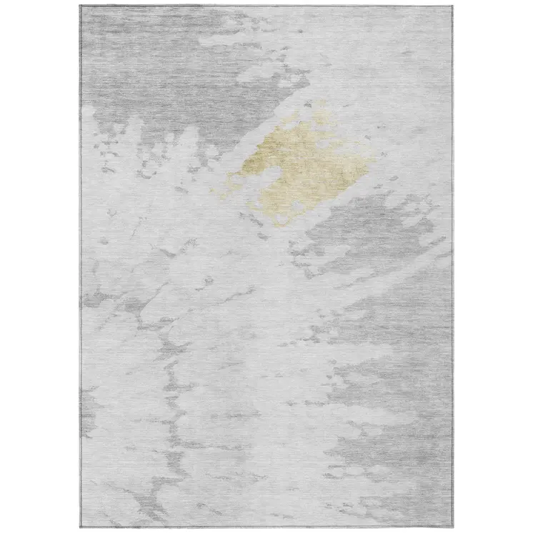 9' X 12' Silver Gray And Ivory Abstract Washable Indoor Outdoor Area Rug