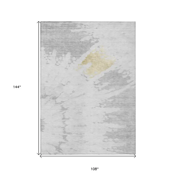 9' X 12' Silver Gray And Ivory Abstract Washable Indoor Outdoor Area Rug