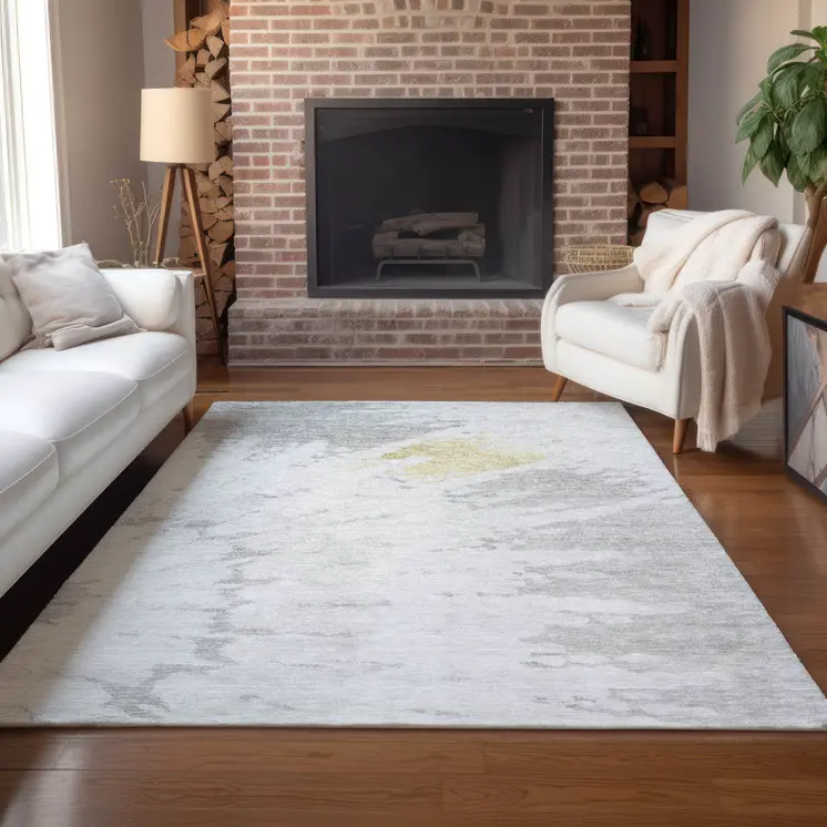 9' X 12' Silver Gray And Ivory Abstract Washable Indoor Outdoor Area Rug