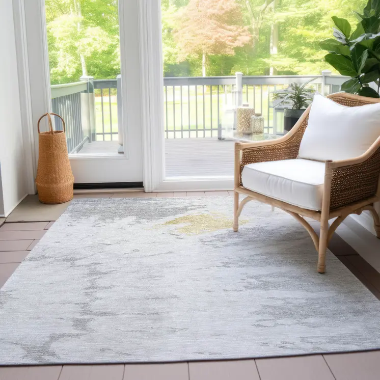 9' X 12' Silver Gray And Ivory Abstract Washable Indoor Outdoor Area Rug