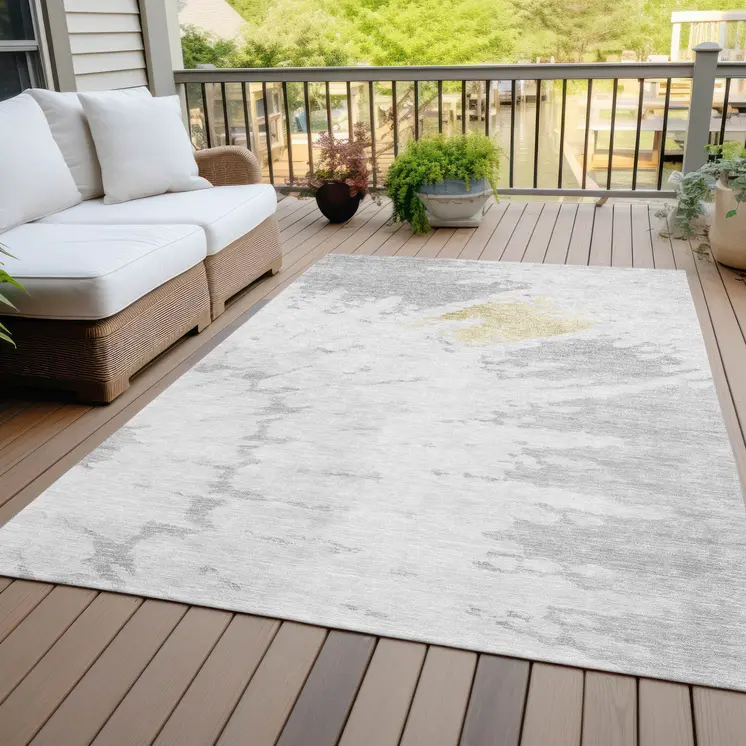 9' X 12' Silver Gray And Ivory Abstract Washable Indoor Outdoor Area Rug