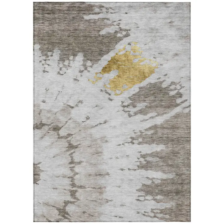 3' X 5' Taupe Khaki And Ivory Abstract Washable Indoor Outdoor Area Rug