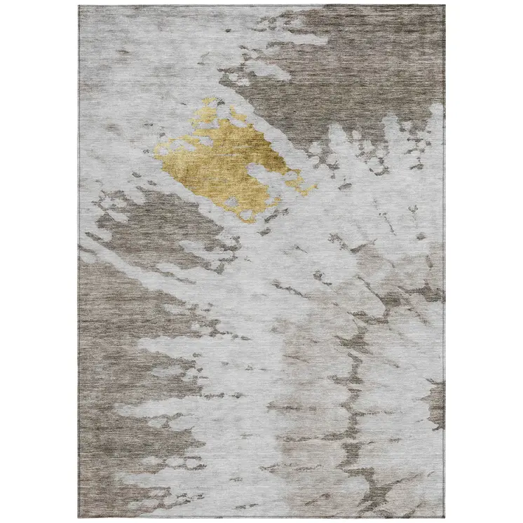 5' X 8' Taupe Khaki And Ivory Abstract Washable Indoor Outdoor Area Rug