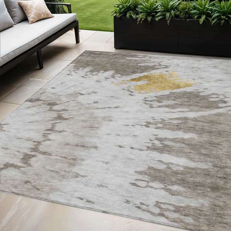 5' X 8' Taupe Khaki And Ivory Abstract Washable Indoor Outdoor Area Rug