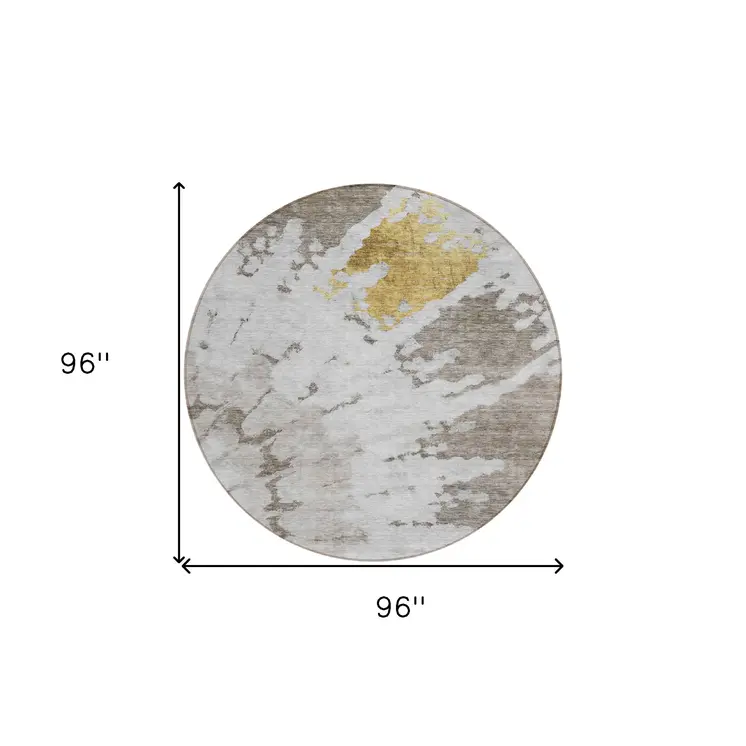 8' Taupe Khaki And Ivory Round Abstract Washable Indoor Outdoor Area Rug