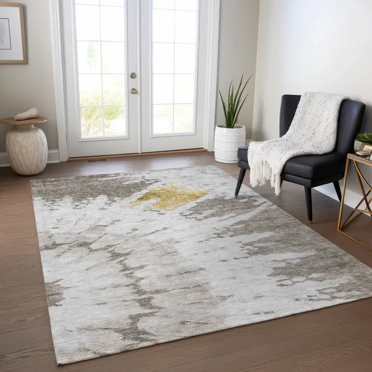 8' X 10' Taupe Khaki And Ivory Abstract Washable Indoor Outdoor Area Rug