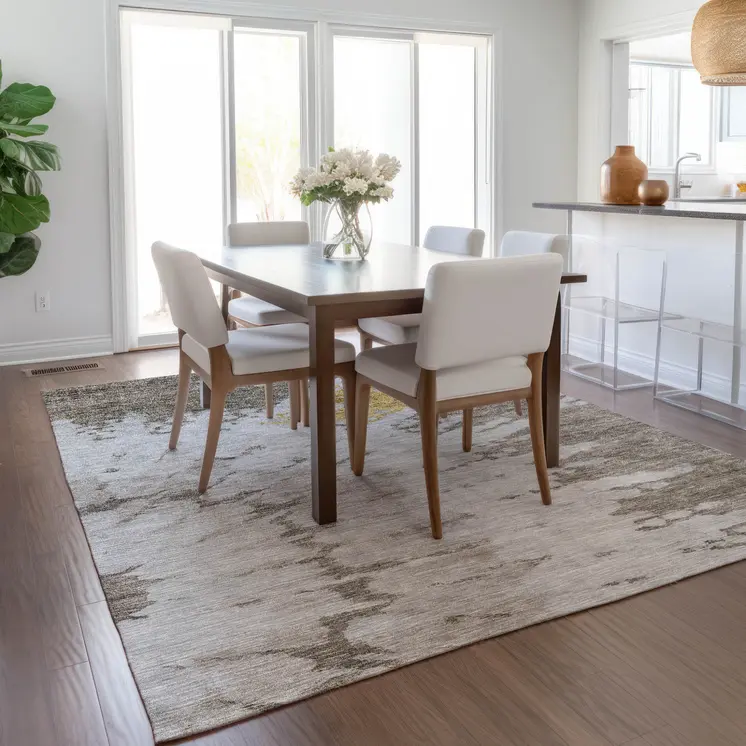 8' X 10' Taupe Khaki And Ivory Abstract Washable Indoor Outdoor Area Rug