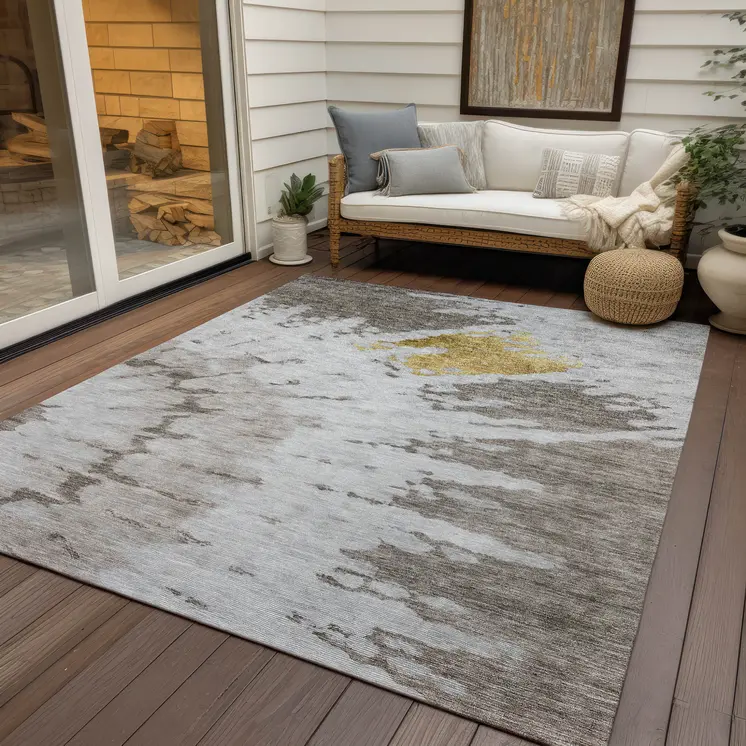 8' X 10' Taupe Khaki And Ivory Abstract Washable Indoor Outdoor Area Rug