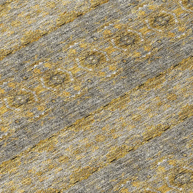 8' Gold Gray And Silver Round Floral Medallion Washable Indoor Outdoor Area Rug