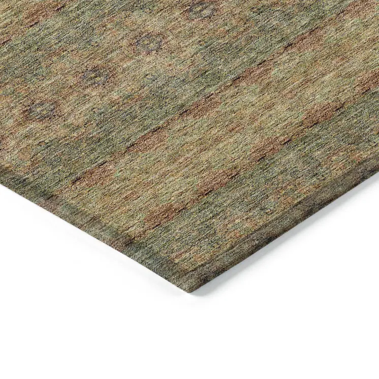 5' X 8' Artichoke Green And Olive Green Floral Medallion Washable Indoor Outdoor Area Rug