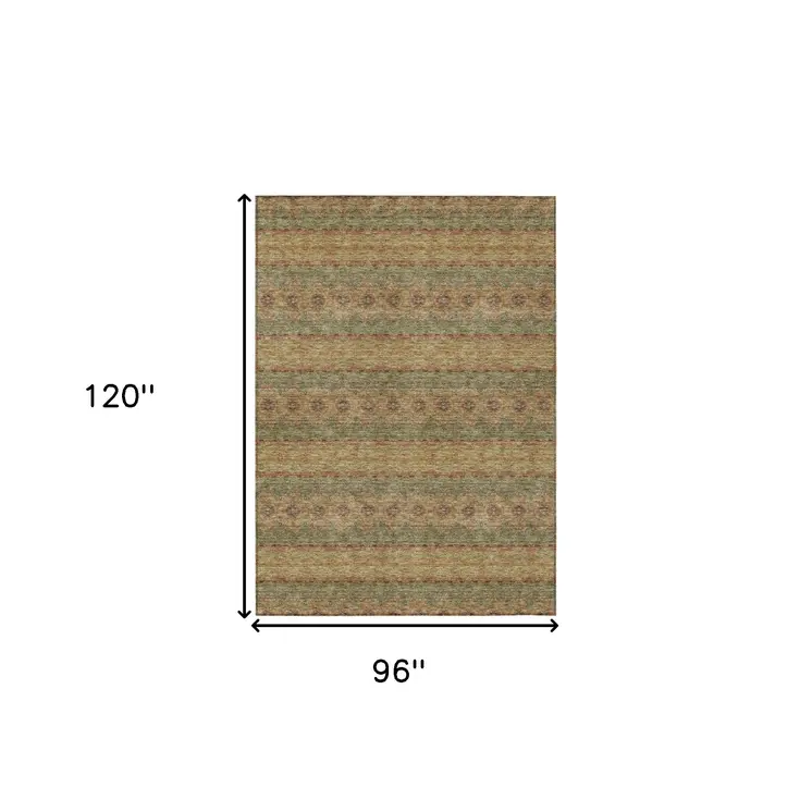 8' X 10' Artichoke Green And Olive Green Floral Medallion Washable Indoor Outdoor Area Rug