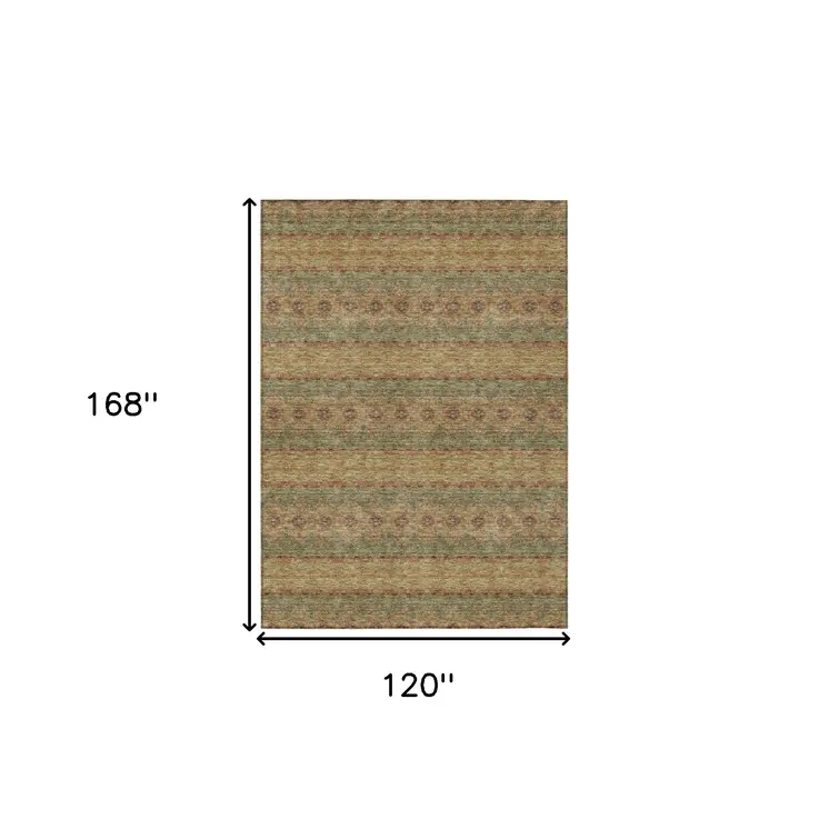 10' X 14' Artichoke Green And Olive Green Floral Medallion Washable Indoor Outdoor Area Rug