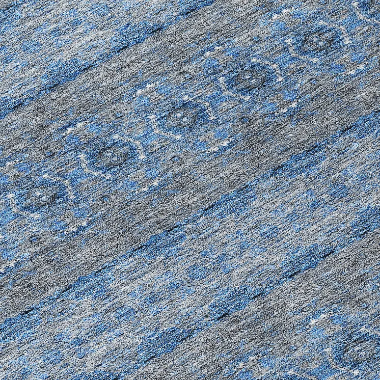 8' Navy Blue And Sky Blue Round Floral Medallion Washable Indoor Outdoor Area Rug