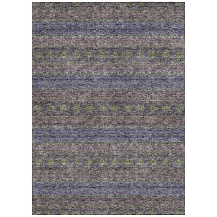 5' X 8' Purple Plum And Gold Floral Medallion Washable Indoor Outdoor Area Rug