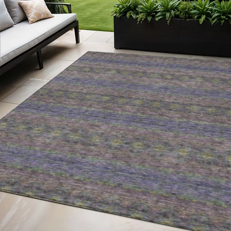 5' X 8' Purple Plum And Gold Floral Medallion Washable Indoor Outdoor Area Rug