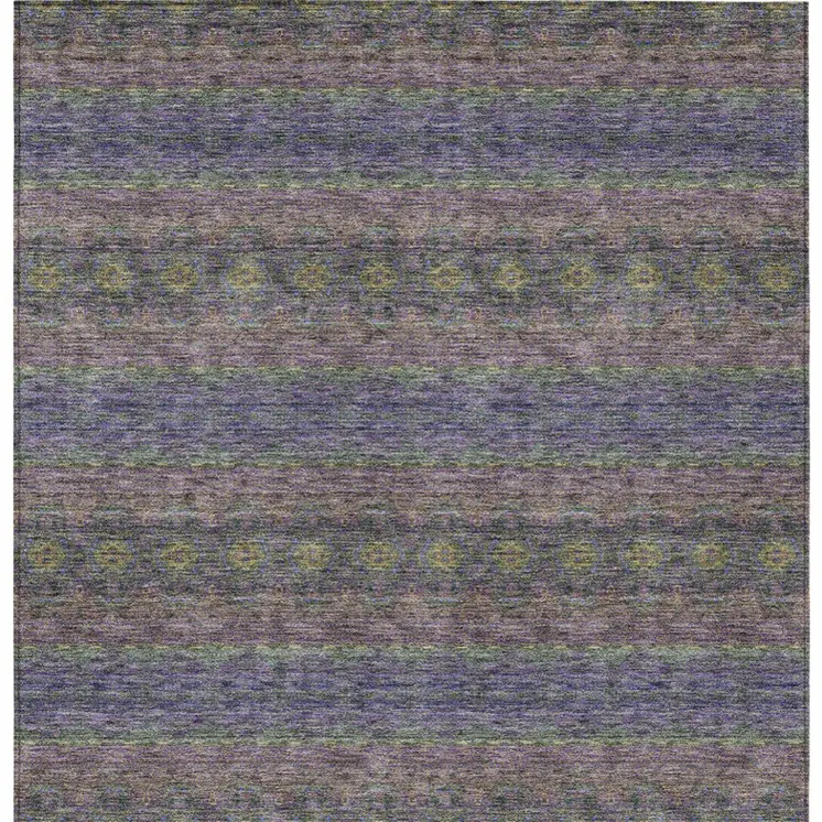 8' X 10' Purple Plum And Gold Floral Medallion Washable Indoor Outdoor Area Rug