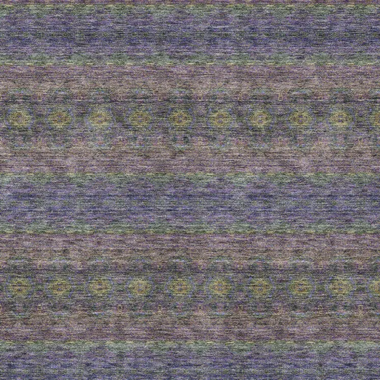 8' X 10' Purple Plum And Gold Floral Medallion Washable Indoor Outdoor Area Rug
