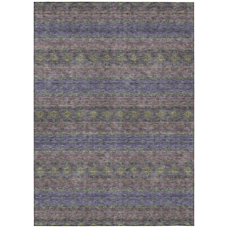8' X 10' Purple Plum And Gold Floral Medallion Washable Indoor Outdoor Area Rug