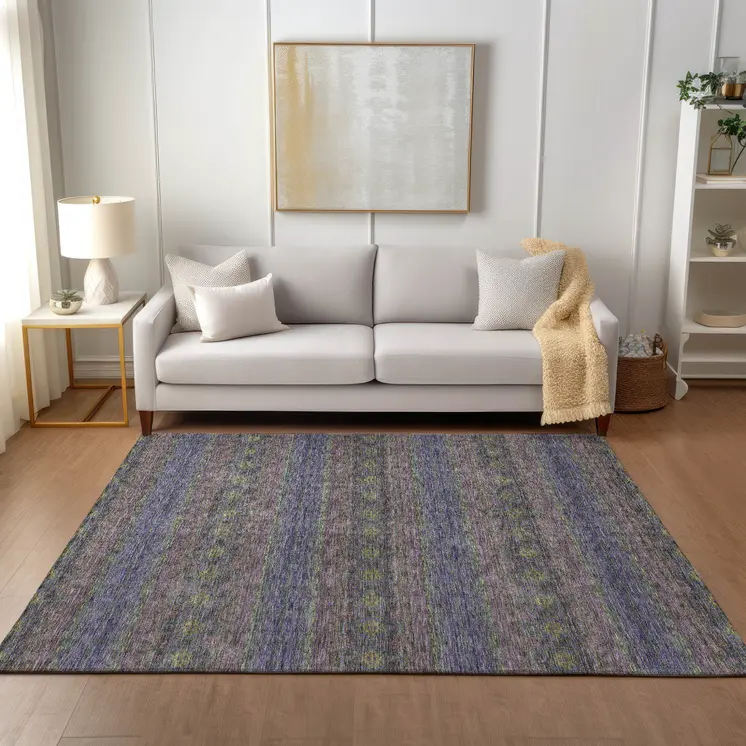9' X 12' Purple Plum And Gold Floral Medallion Washable Indoor Outdoor Area Rug