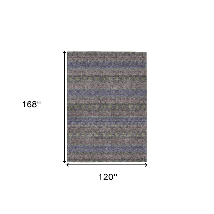 10' X 14' Purple Plum And Gold Floral Medallion Washable Indoor Outdoor Area Rug