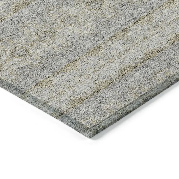 10' X 14' Silver Gray And Gold Floral Medallion Washable Indoor Outdoor Area Rug