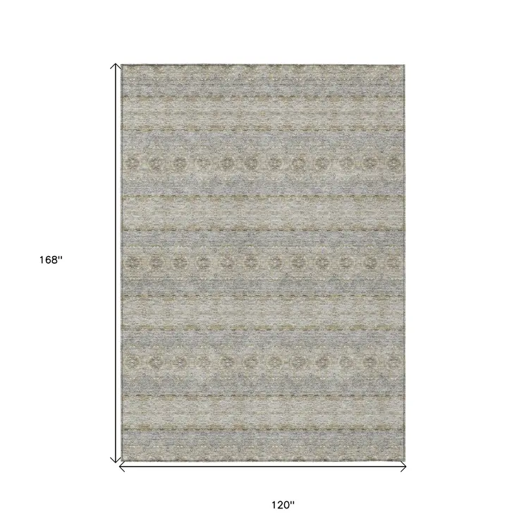 10' X 14' Silver Gray And Gold Floral Medallion Washable Indoor Outdoor Area Rug