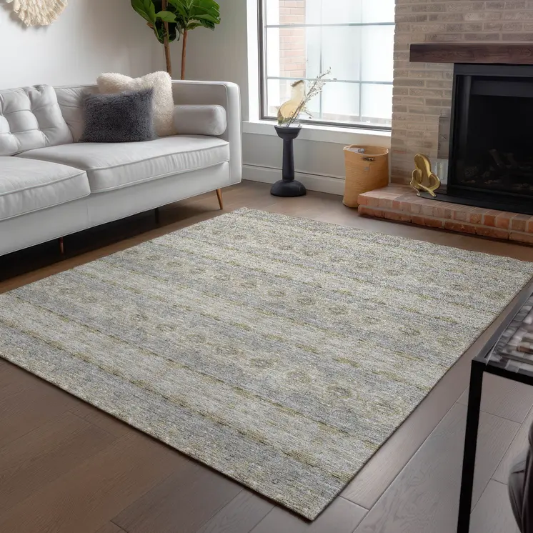 10' X 14' Silver Gray And Gold Floral Medallion Washable Indoor Outdoor Area Rug