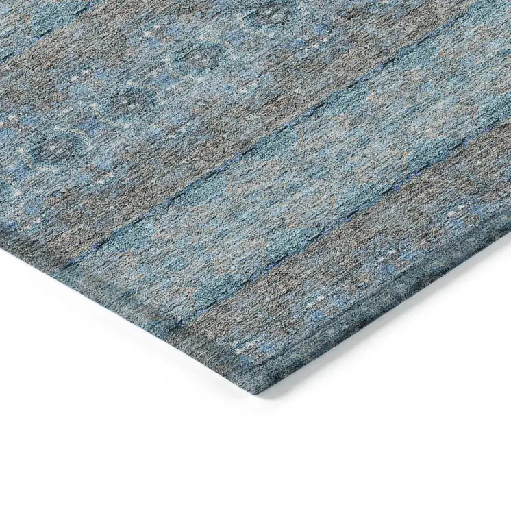 8' X 10' Teal Blue Aqua And Gray Floral Medallion Washable Indoor Outdoor Area Rug
