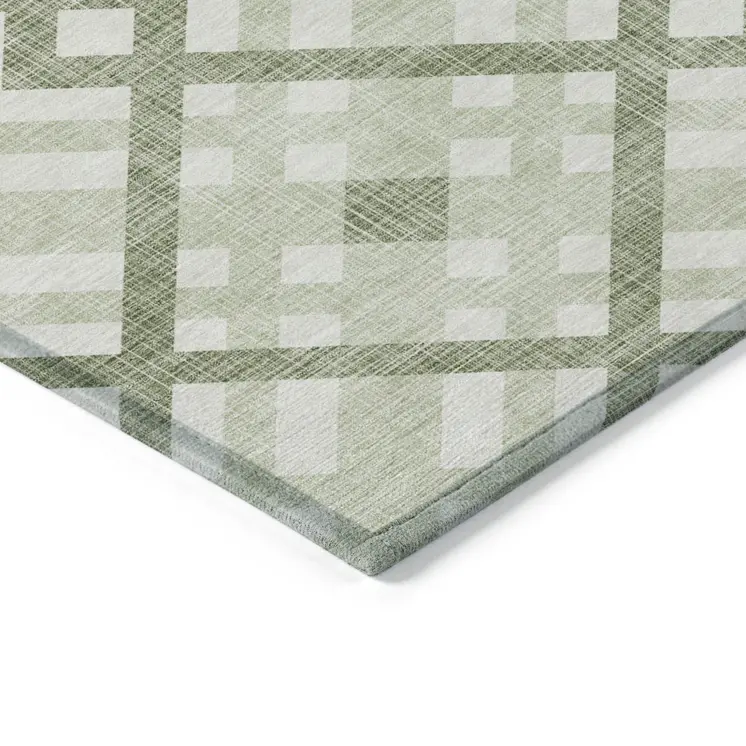 9' X 12' Artichoke Green And Olive Green Geometric Washable Indoor Outdoor Area Rug