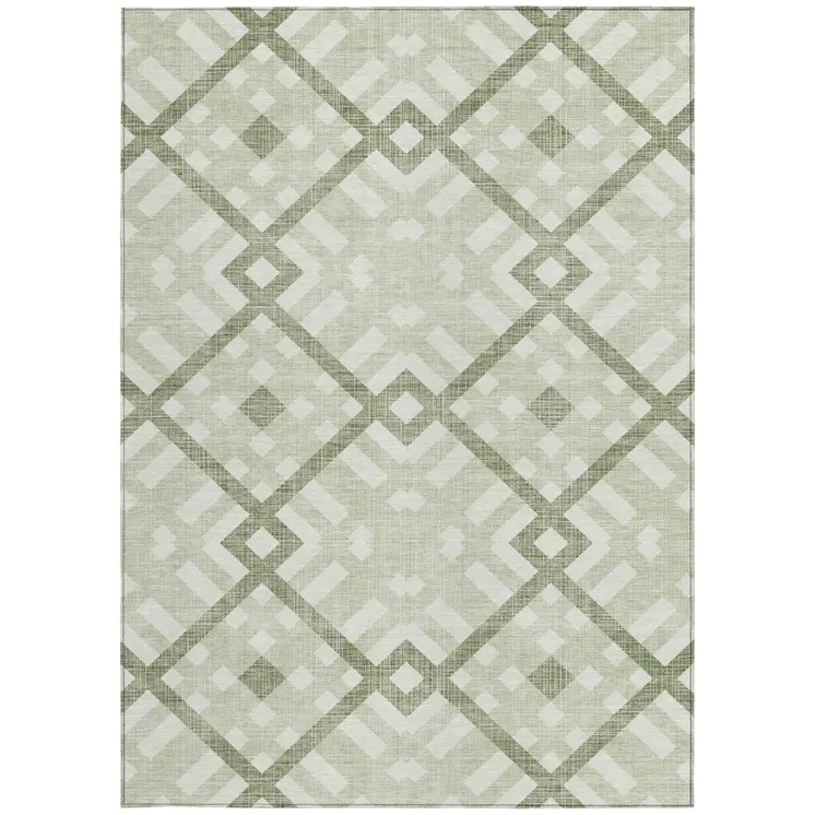 10' X 14' Artichoke Green And Olive Green Geometric Washable Indoor Outdoor Area Rug