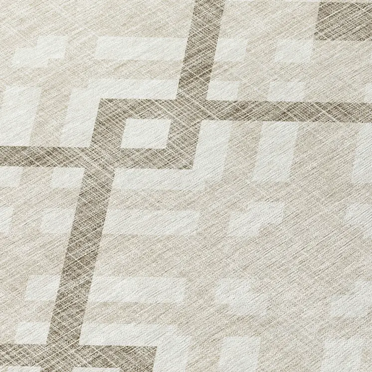8' Beige Tan And Ivory Round Geometric Washable Indoor Outdoor Area Rug