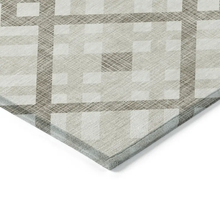 8' X 10' Beige Tan And Ivory Geometric Washable Indoor Outdoor Area Rug