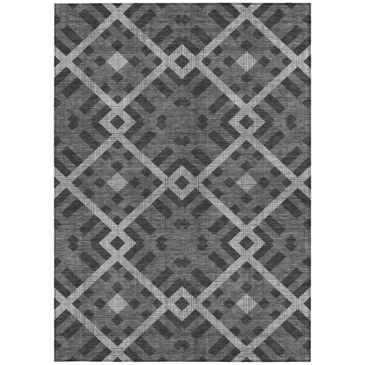 5' X 8' Charcoal Gray And Silver Geometric Washable Indoor Outdoor Area Rug