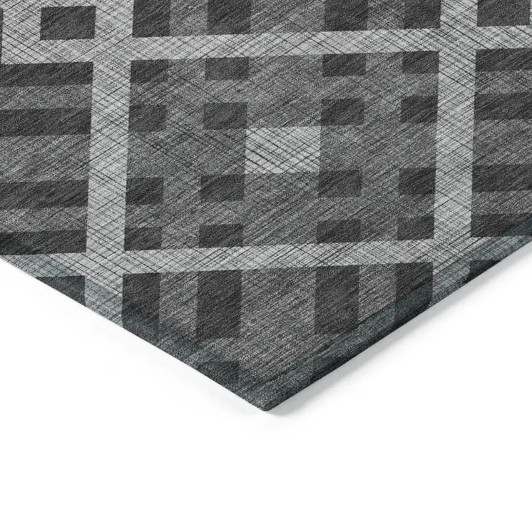 5' X 8' Charcoal Gray And Silver Geometric Washable Indoor Outdoor Area Rug