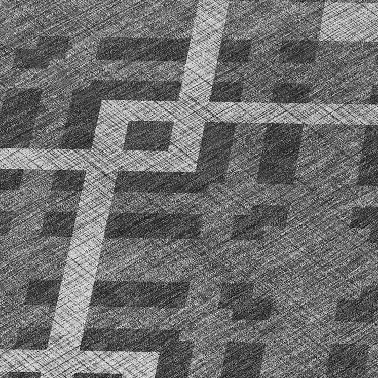 8' Charcoal Gray And Silver Round Geometric Washable Indoor Outdoor Area Rug