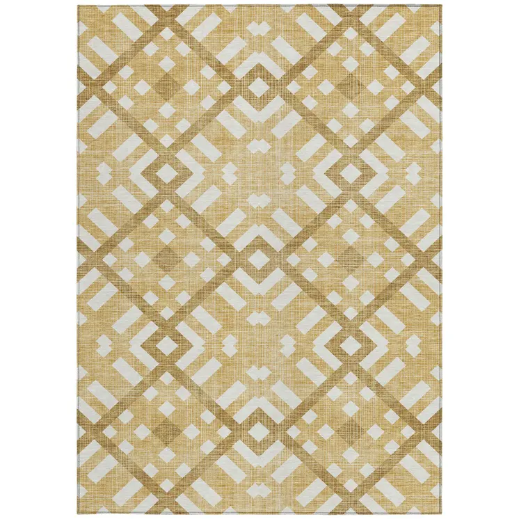 5' X 8' Gold Beige And Tan Geometric Washable Indoor Outdoor Area Rug