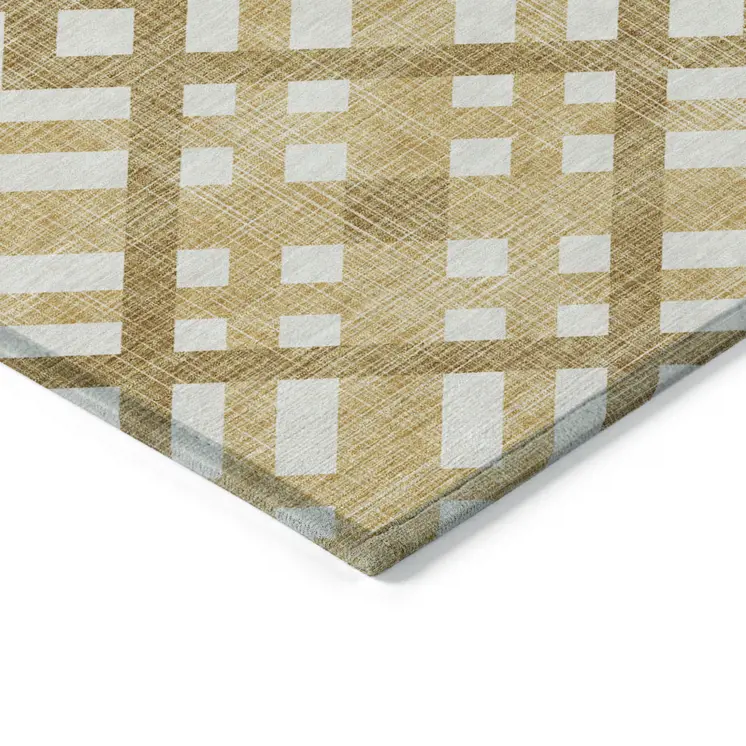 5' X 8' Gold Beige And Tan Geometric Washable Indoor Outdoor Area Rug