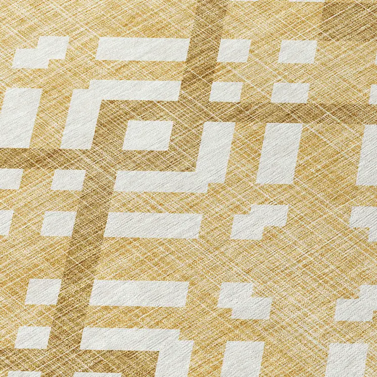 5' X 8' Gold Beige And Tan Geometric Washable Indoor Outdoor Area Rug