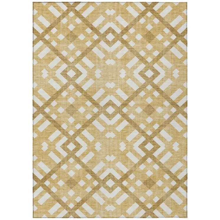 9' X 12' Gold Beige And Tan Geometric Washable Indoor Outdoor Area Rug