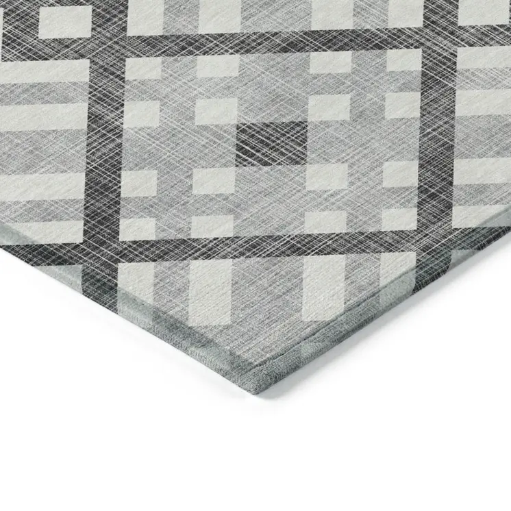 9' X 12' Gray Charcoal And Ivory Geometric Washable Indoor Outdoor Area Rug