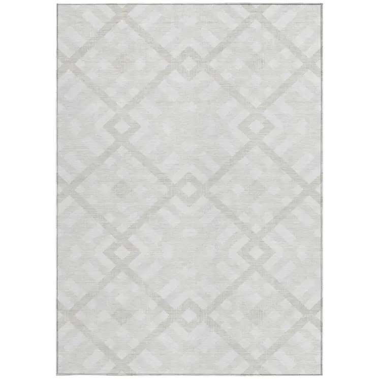 3' X 5' Ivory Beige And Tan Geometric Washable Indoor Outdoor Area Rug