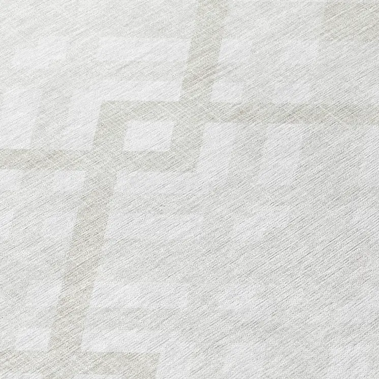 8' Ivory Beige And Tan Round Geometric Washable Indoor Outdoor Area Rug