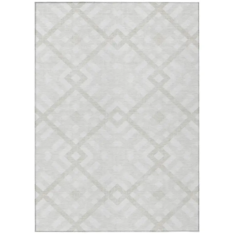 9' X 12' Ivory Beige And Tan Geometric Washable Indoor Outdoor Area Rug
