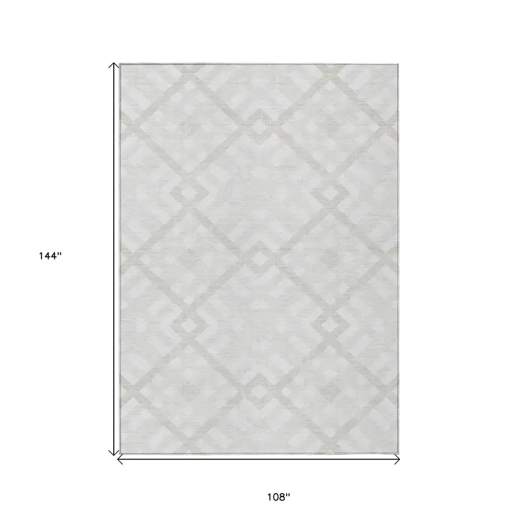 9' X 12' Ivory Beige And Tan Geometric Washable Indoor Outdoor Area Rug