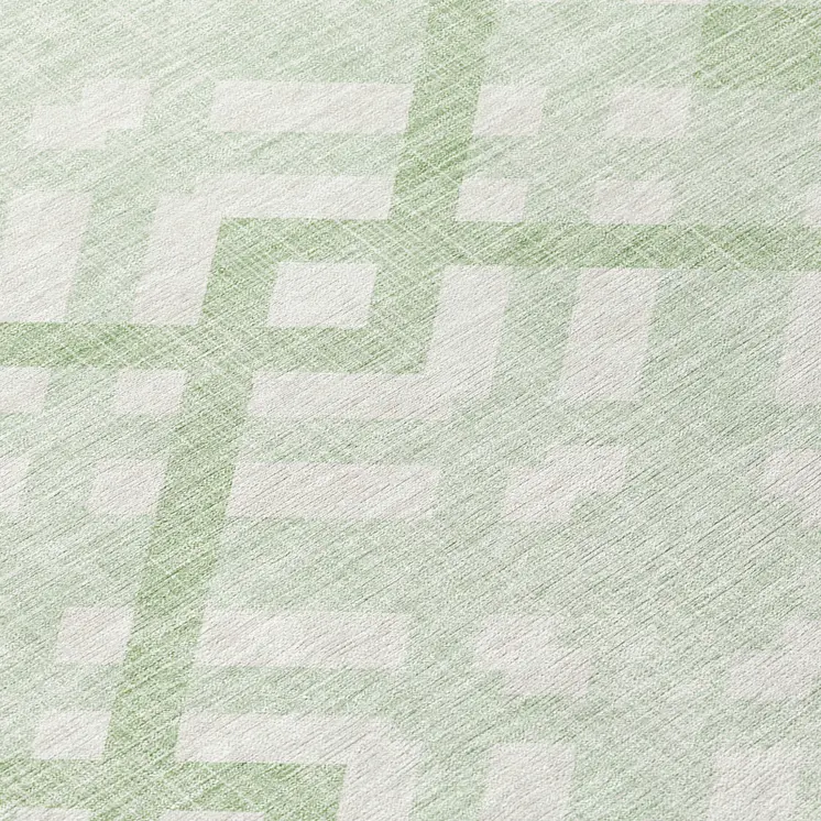 8' Mint Green And Ivory Round Geometric Washable Indoor Outdoor Area Rug