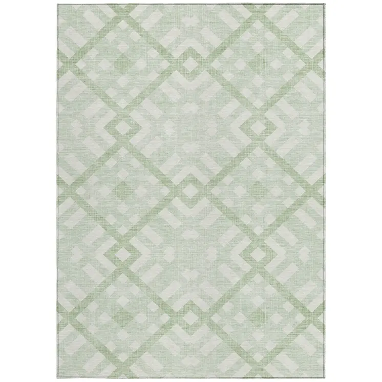 8' X 10' Mint Green And Ivory Geometric Washable Indoor Outdoor Area Rug