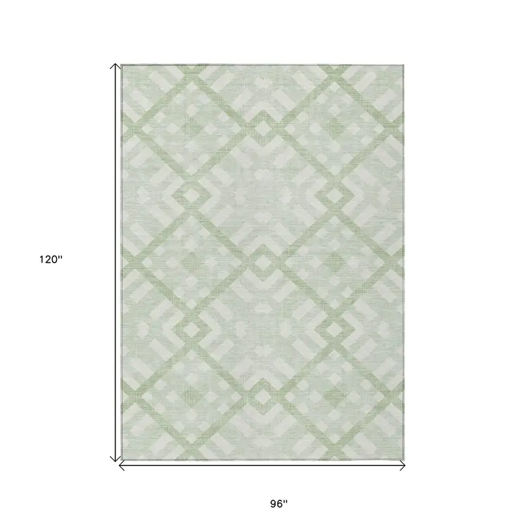 8' X 10' Mint Green And Ivory Geometric Washable Indoor Outdoor Area Rug