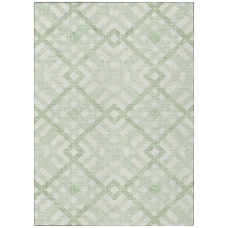 10' X 14' Mint Green And Ivory Geometric Washable Indoor Outdoor Area Rug