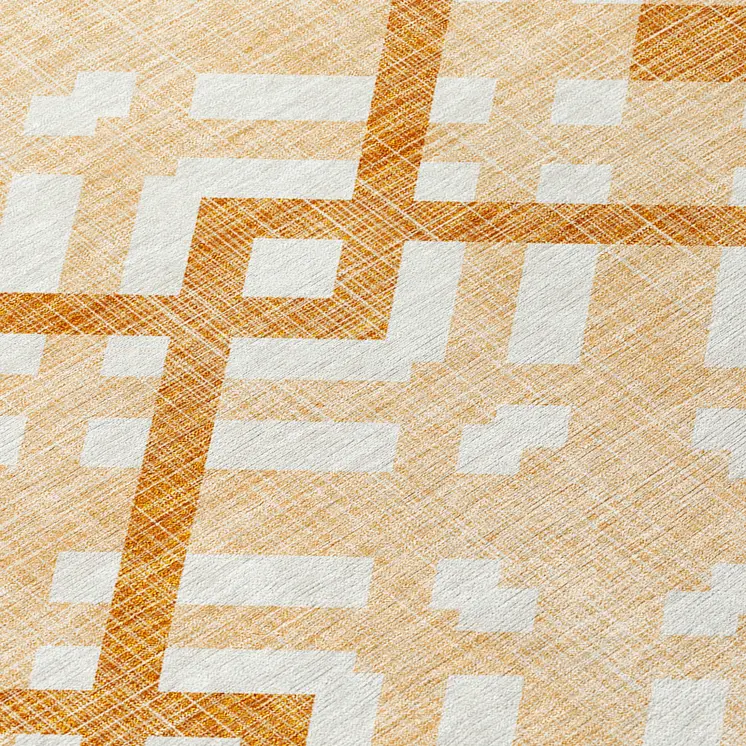 9' X 12' Peach Orange And Ivory Geometric Washable Indoor Outdoor Area Rug